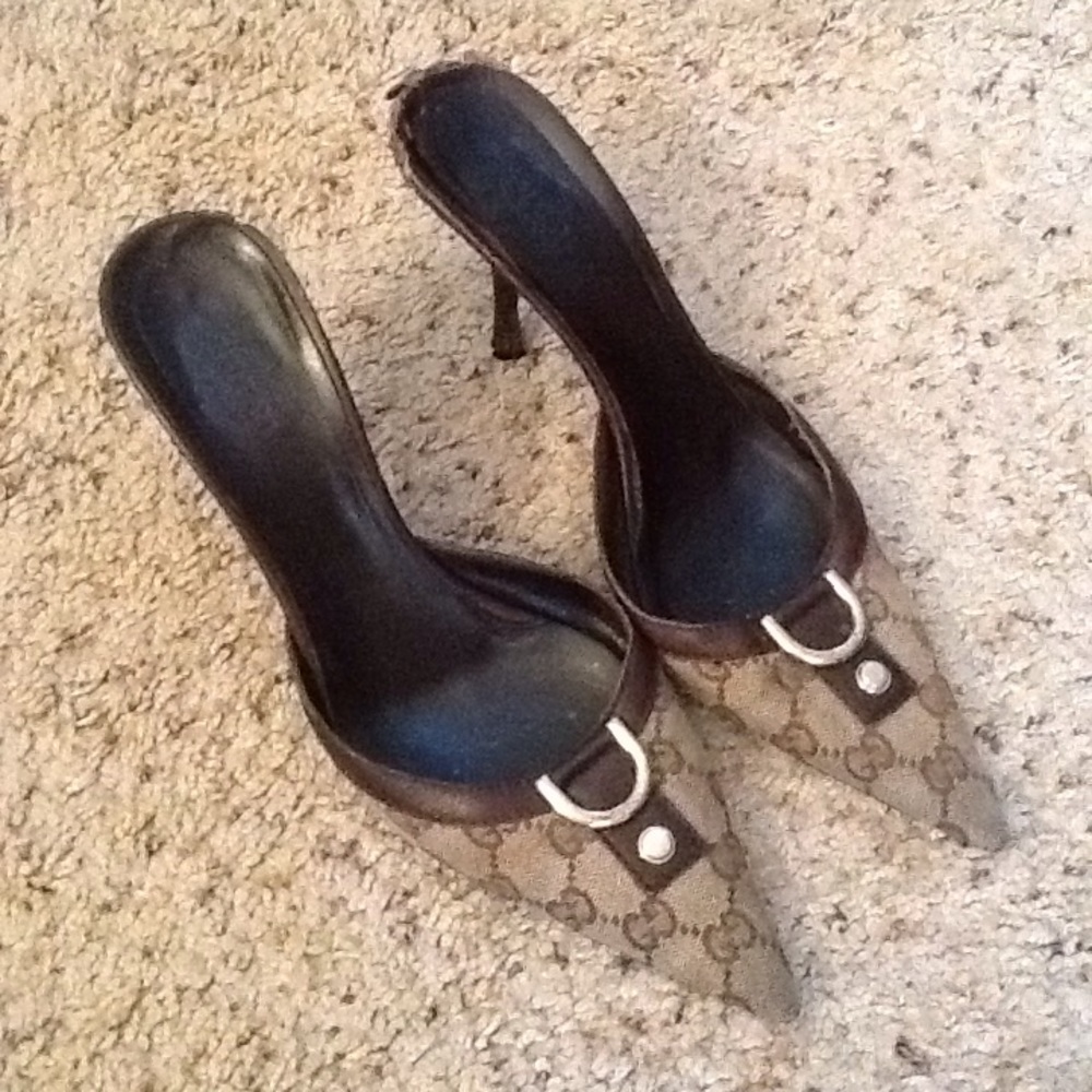 GUCCI MONOGRAM HORSEBIT PUMPS MULES HEELS SHOES - Picture 2 of 8